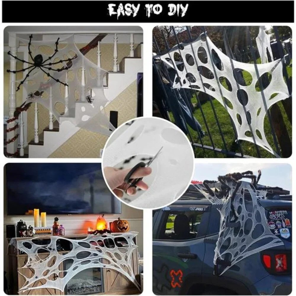 Giant Beef Netting Spider Web Halloween Decorations, Pre-Cut Spiderwebs Super